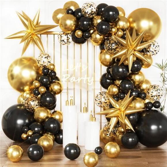 Elegant Gold and Black Balloon Arch Decor - Picture 1 of 16